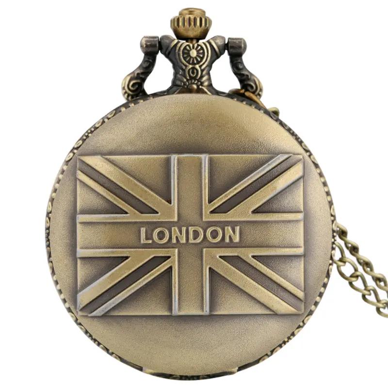 

Vintage Bronze London Quartz Pocket Watch Arabic Numerals Face Nostalgic Necklace Pendant Gift Series бронзовый