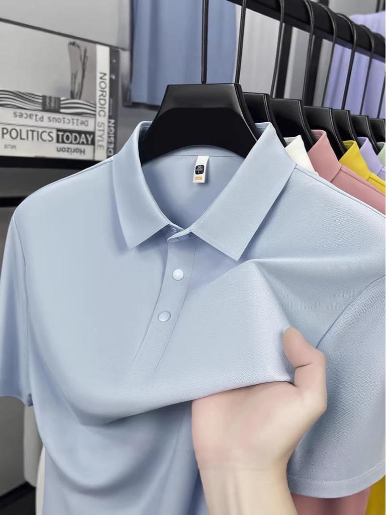 Men's Summer 2026 Seamless Lapel Polo: Mid-aged Casual Solid Color Short Sleeve T-shirt