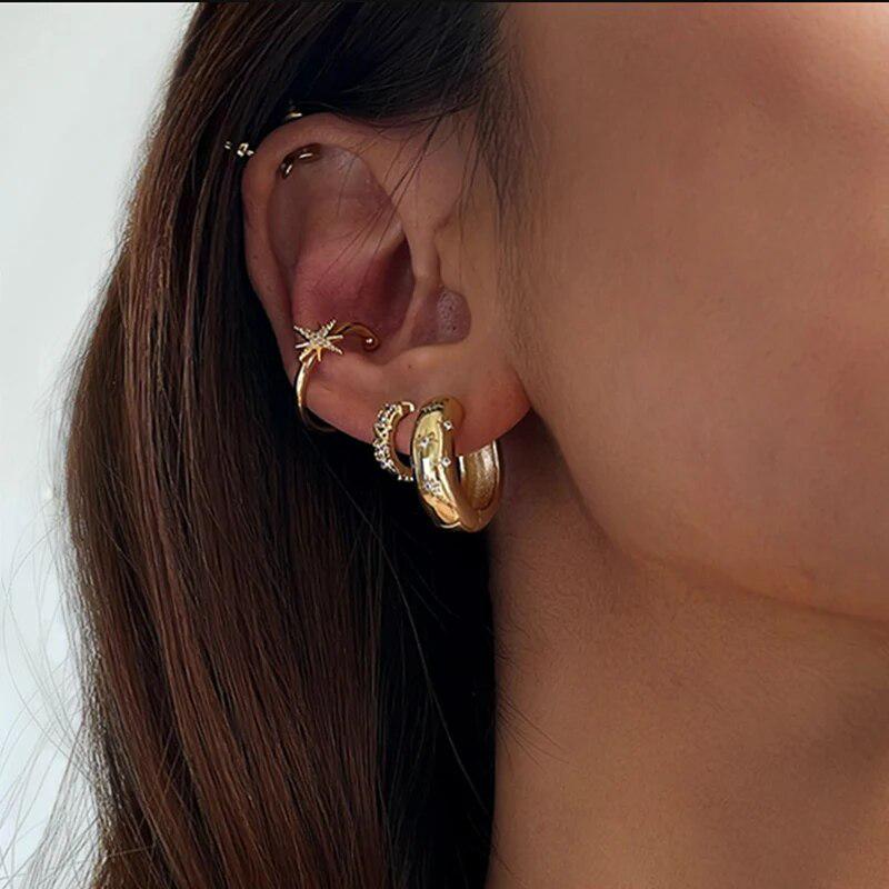 18K Gold Zircon Star Ear Cuffs - Stylish Women's Earrings