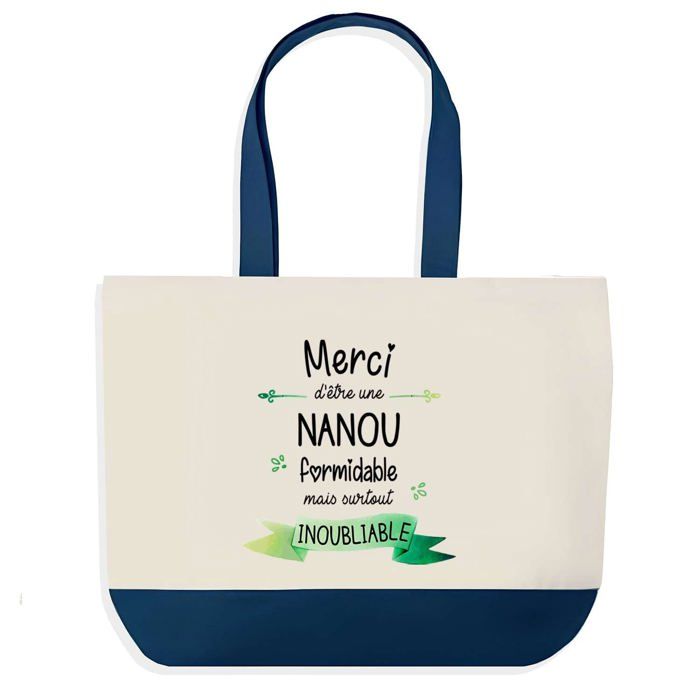 Sac shopping fond bleu Merci Nanou Inoubliable Femme Épouse Saint-Valentin Cadeau Anniversaire Noël | Grand Sac Courses Cabas