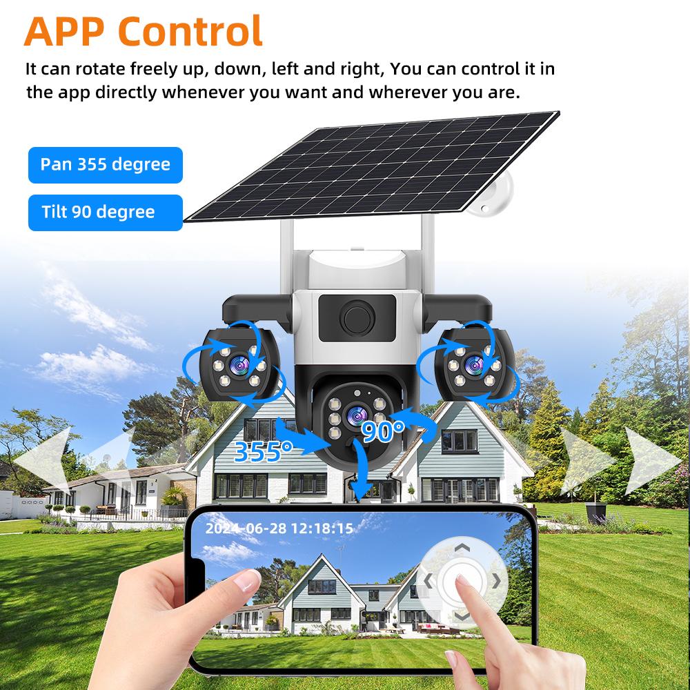 V380 Pro WiFi Solar Kamera Außen Dreifachlinse PIR Personenerkennung Nachtsicht PTZ Kabellose IP-Kameras CCTV Sicherheitschutz
