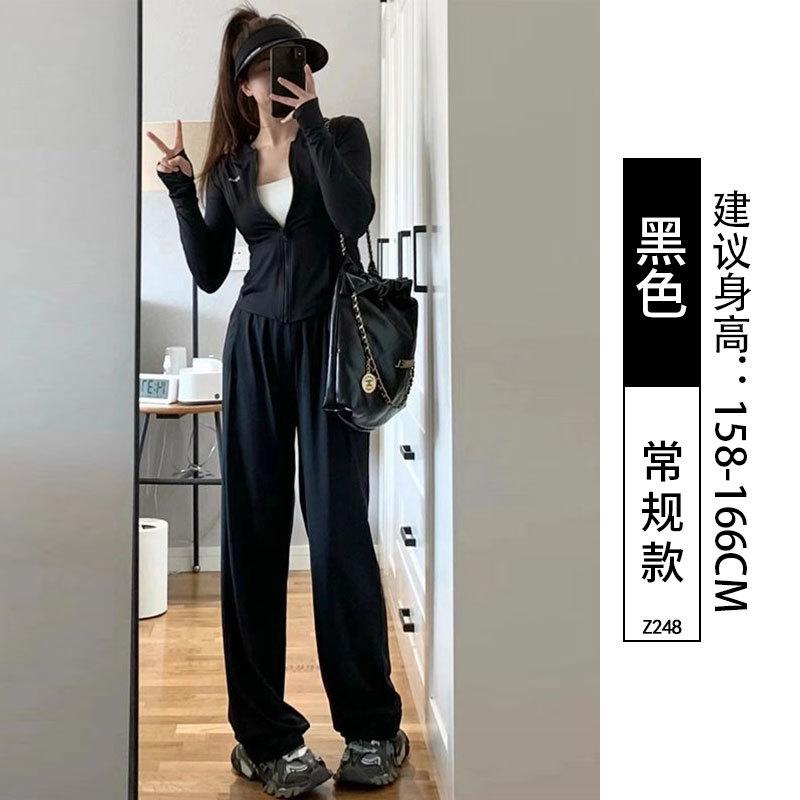 

Sweatpants black ice silk quick-drying women s summer thin small drape casual loose mosquito-proof sunscreen cool pants S fit (40kg to 45kg)