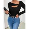 Womens Cutout Tops Trendy Sexy Long Sleeve Shirts Ribbed Slim Fit Tee 2025 Fall Fashion Going Out Tshirts Clothes