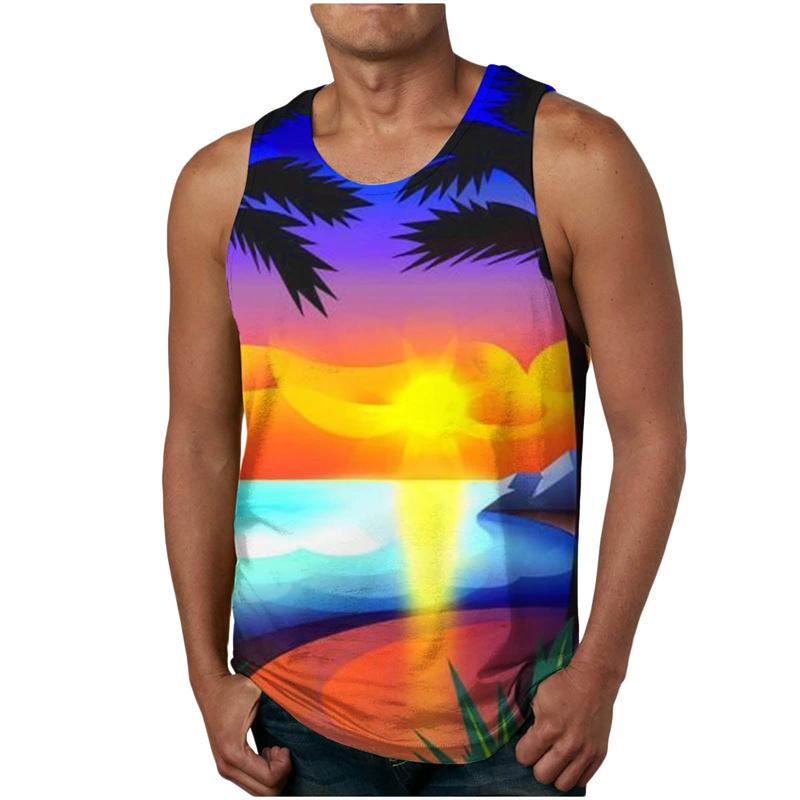 Sommer Harajuku 3D Kokospalmen Aufdruck Tanktop Für Männer Sonnenuntergang Grafik Tanktops Kinder Mode Weste Streetwear Kleidung Oberteil