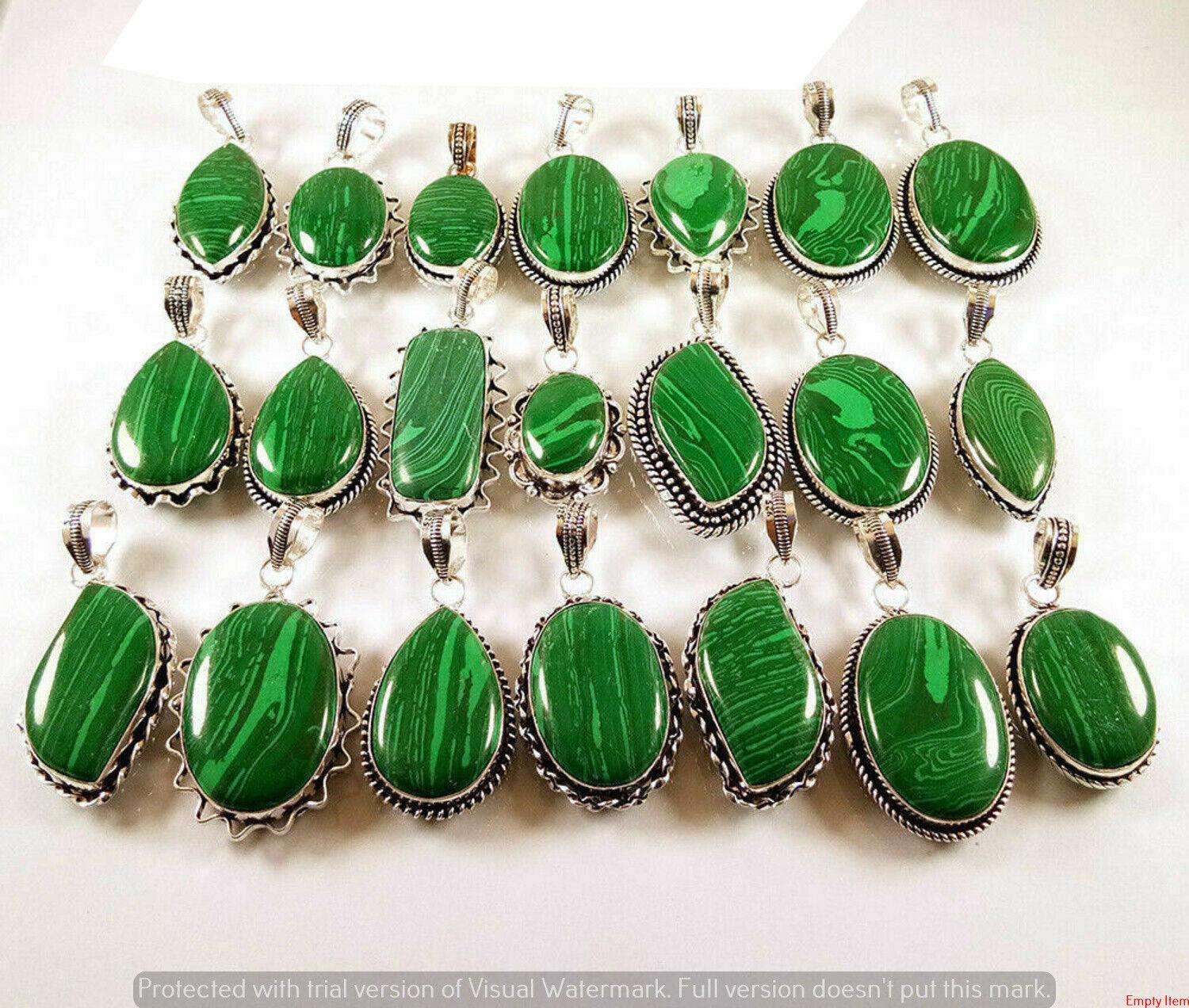 

Малахитовый драгоценный камень, оптовая продажа, подвеска, лот, подвеска из стерлингового серебра 925 пробы, 5 шт.