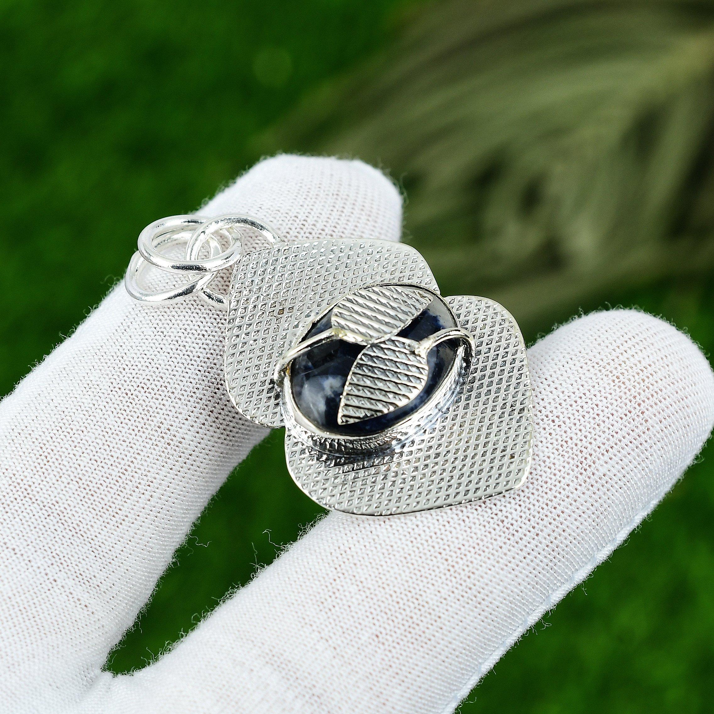 

Подарок на день рождения для нее Подвеска из натурального содалита из стерлингового серебра 925 пробы