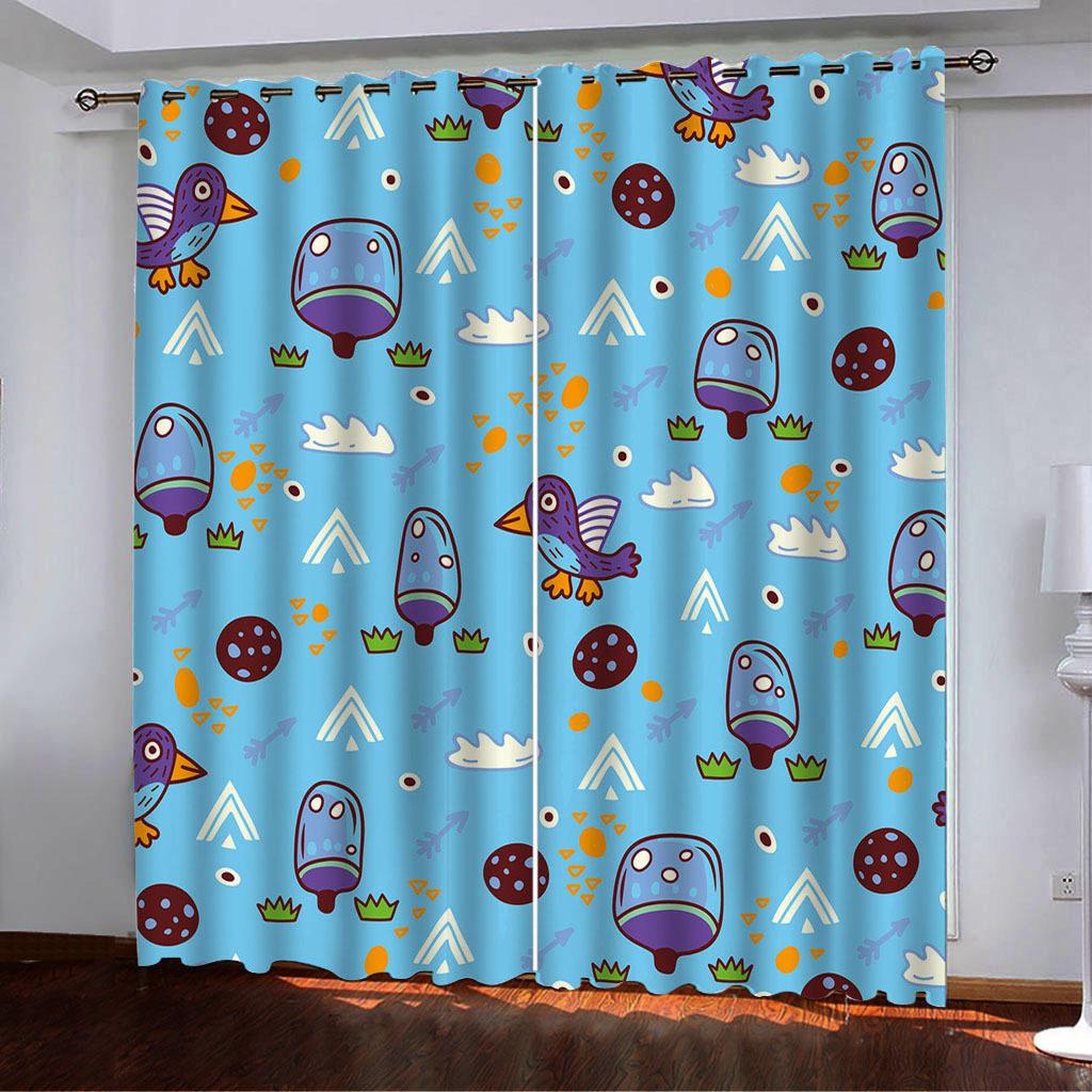 High Density Blackout Curtains Cartoon Small Objects Small Plants 3D Digital Printing Blackout Curtains