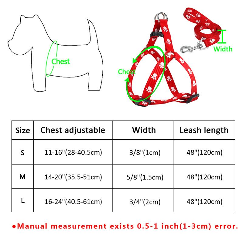 Cute Paw Print Step Dog Harness and Leash Set Nylon Adjustable Dog Harness Walking Leash Strap for Small Medium Dogs