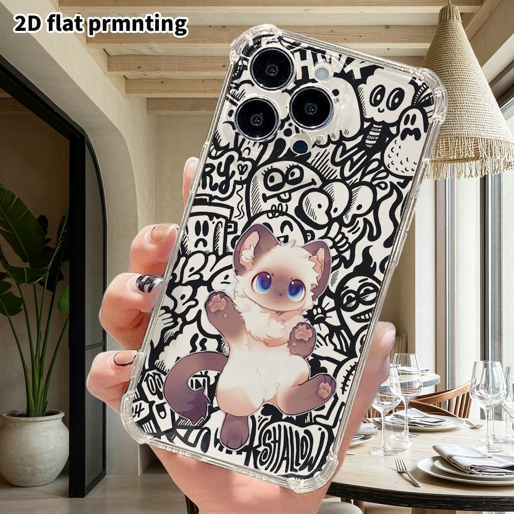 Phone Case: 2D Flat Suitable for iPhone 18 17 16 15 14 13 Pro, Transparent Four Corner Protective Case, Plush Kitten, Christmas and Halloween Gift