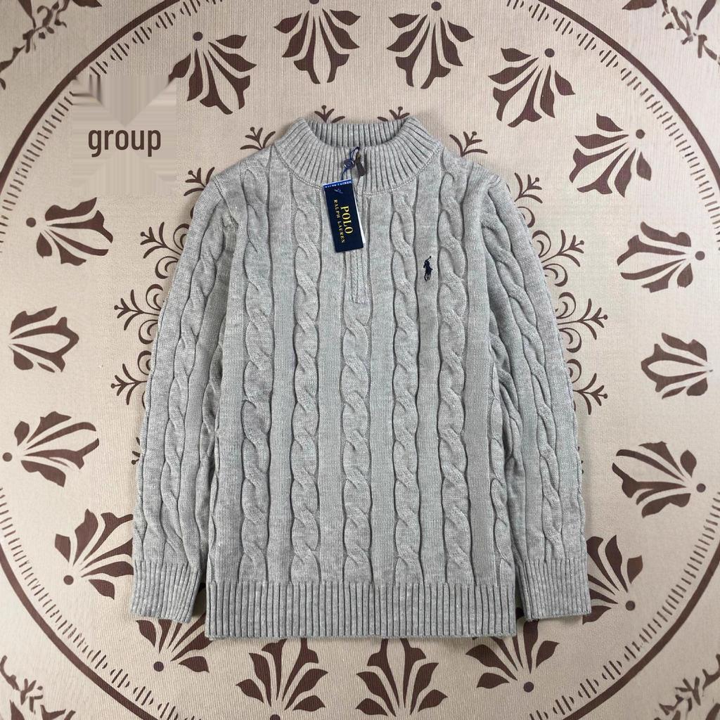 Ralph Little Horse Embroidered Polo Patch Stand Collar Cable Knit Men's Half Zip Sweater for Autumn/Winter