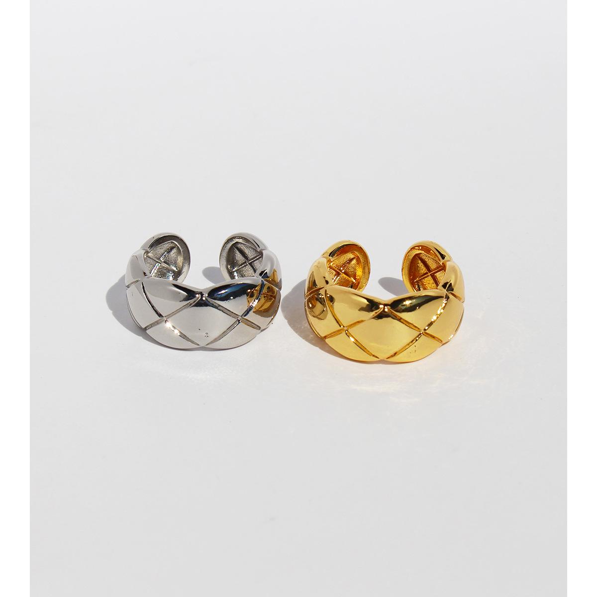 

Trendy Brass Plated Gold Women s Wide Band Diamond Pattern Open Ring Adjustable золотой