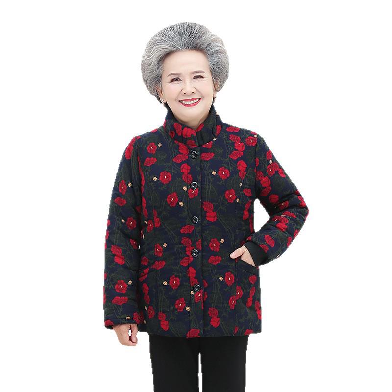 Stylish Plus Size Cotton-Padded Winter Jacket for Elderly Women - Thickened, Warm, Velvet-Lined Outerwear