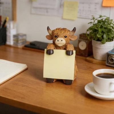 Highland Cow Pop-up Note Pad Dispenser Cute Resin Cow Memo Pads Note Holder for Home Office Desk Accessories