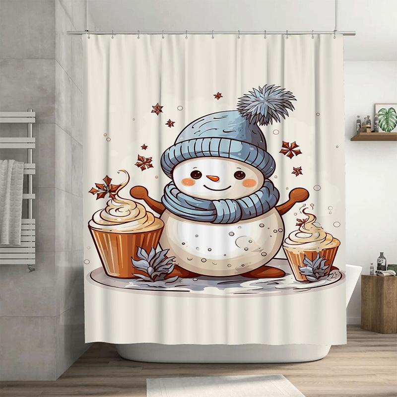 

Tuniu Charming Winter Snowman Bathroom Decor Shower Curtain Cute Holiday Festive Home Accent W60H190(CM)-1 Pcs