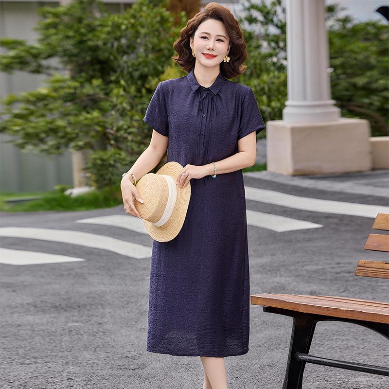 2026 Summer New Arrival: Chinese Style Plus Size Short Sleeve Dress for Middle-Aged and Elderly Women