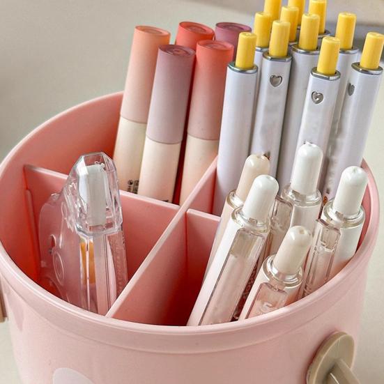 Pen Holder Cartoon Design Macaron Color Desk Organizer Large-capacity Partitioned Desk Caddy Home Office School Decor