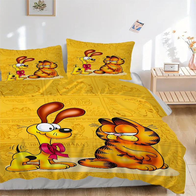 Set Biancheria da Letto 3 Pezzi Garfield Cartoni Animati Fumetti Include 1 Piumone + 2 Federe, Senza Imbottiture per Cuscini, Morbido Confortevole,a0910214
