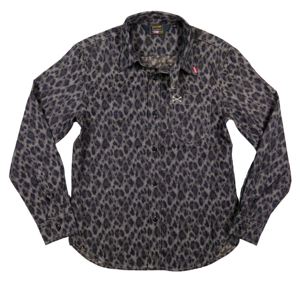 

Vanson Crossbone Embroidered Leopard Print Long Sleeve Work Shirt, NVSL-803, XXL, LEOPARD