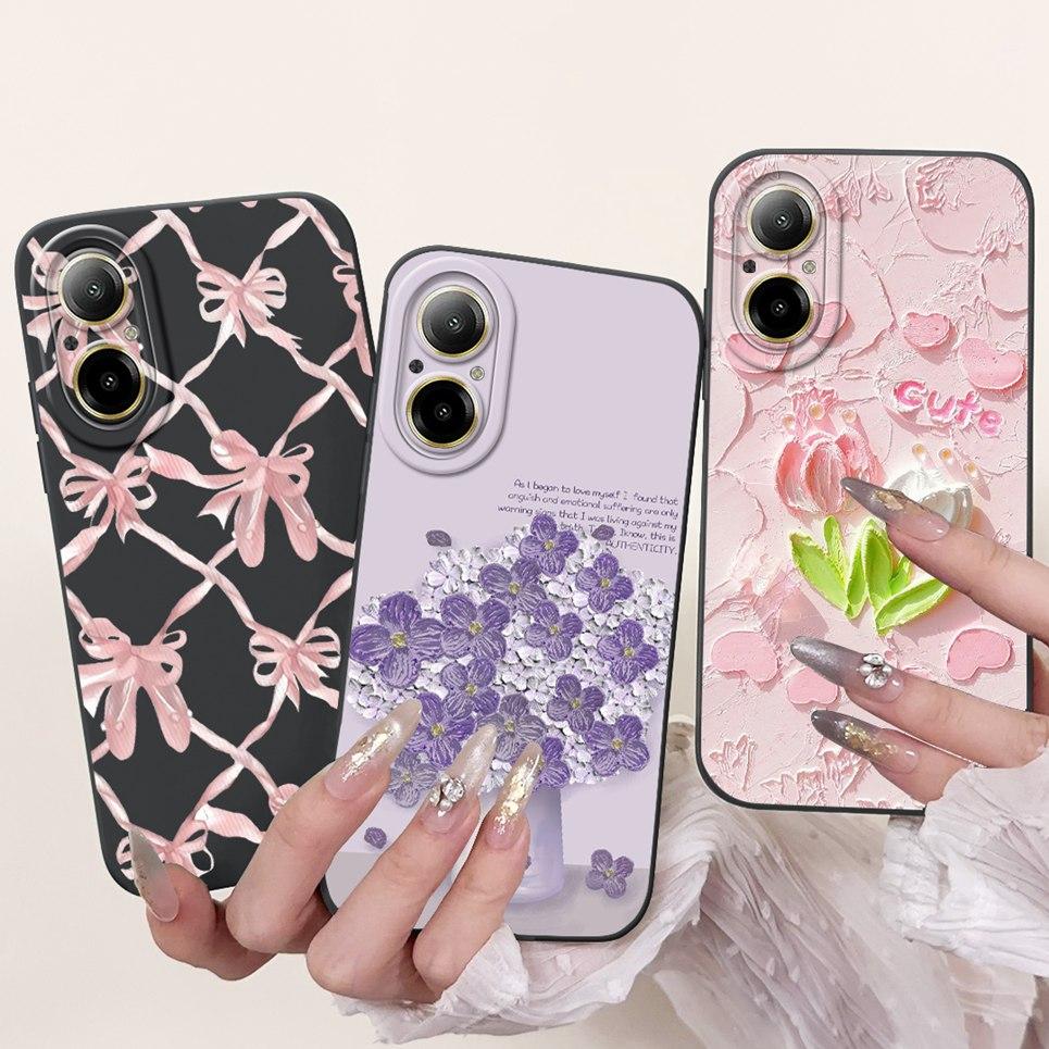 For Realme C67 4G RMX3890 Back Cover Realme C67 5G Case Girly Flower Butterfly Fashion Funda Soft Liquid Silicone Bumper Etui