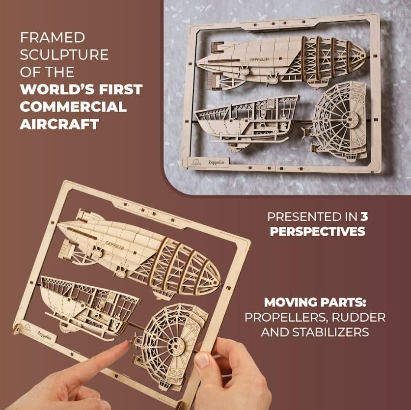 Ugears Zeppelin 2.5D Puzzle 70208 Holz 3D Puzzle Kein Kleber oder Werkzeug für Bastelarbeiten erforderlich