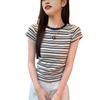 Damen T-Shirt im koreanischen Stil mit Retro-Farbblockstreifen und kurzen Ärmeln - Einzigartiges und trendiges Sommeroberteil