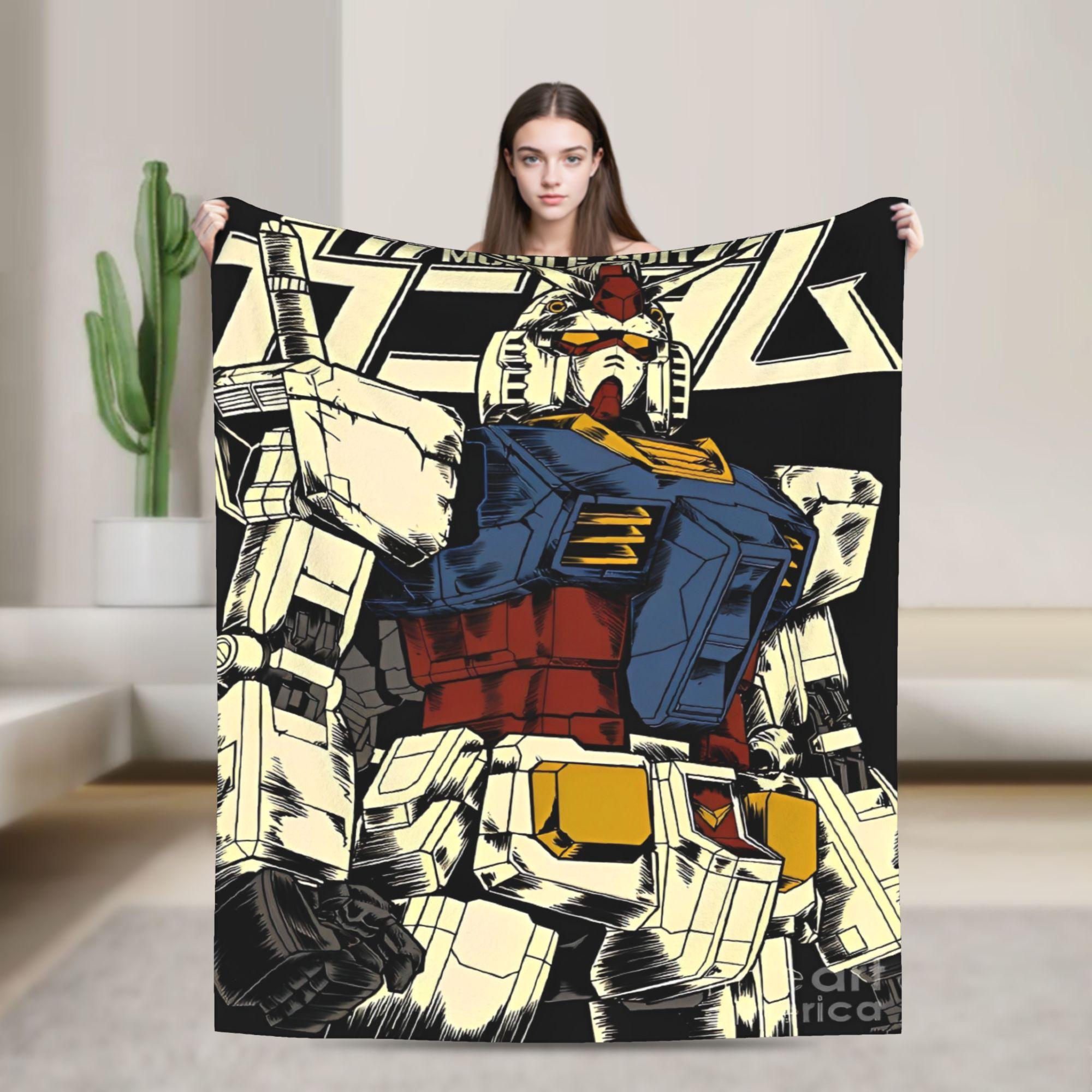 Gundam Flannel Blankets Winter Cartoon Warm Throw Blanket for Girls Boys Couch Chair Print Bedspread Sofa Bed Cover 75X95CM