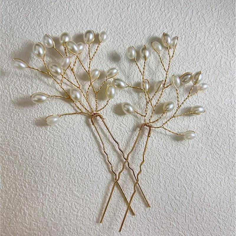 1pc Bridal Hair Accessory Handmade Faux Pearl Hair Fork, Elegant French Vintage Hair Clip, Metal Hair Pin