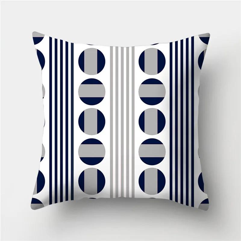 Sofa Cushion Pillow Home Decor Pillowcase Geometric  Cover Blue Grey  Decoration