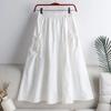 Drawstring midi skirt for women, 2026 summer new style, versatile solid color, drawstring pocket, elastic waist, mid-length workwear skirt