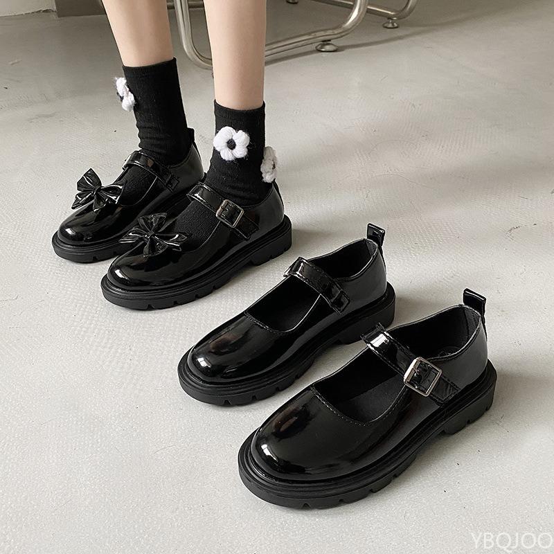 Fashion Black leather shoes for spring summer flat bottom shallow mouth soft sole comfortable simple versatile women's single shoes