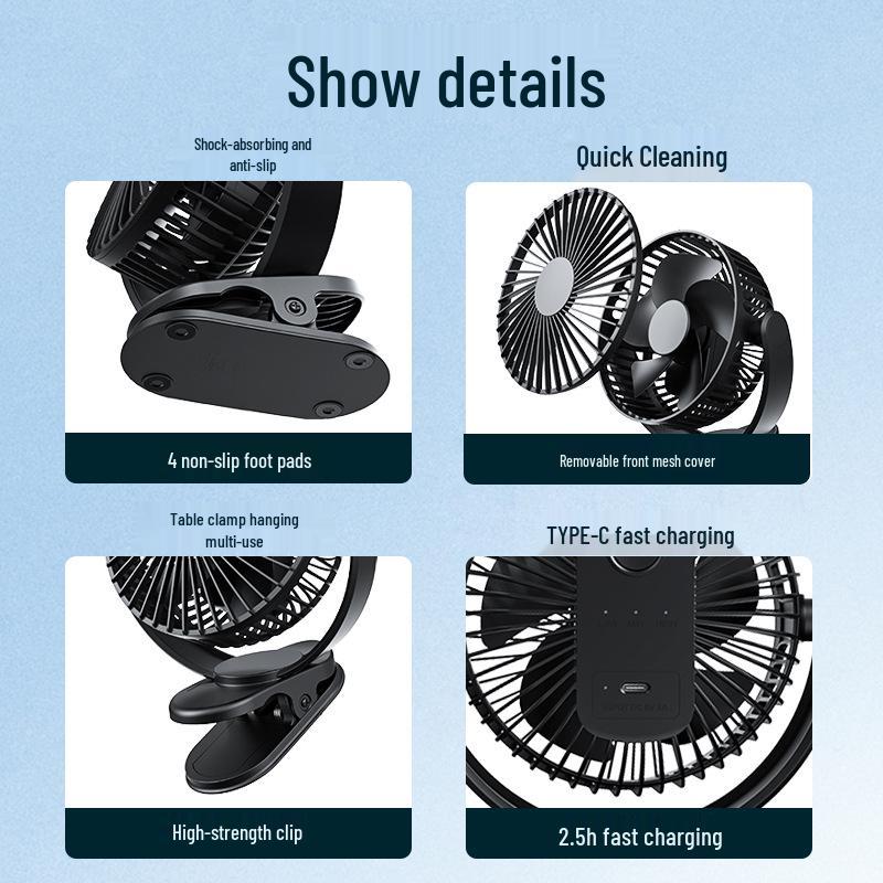 Portable USB Rechargeable Fan: Silent, Dual-Use, Long Battery Life, Strong Wind for Dorm, Office, or Home