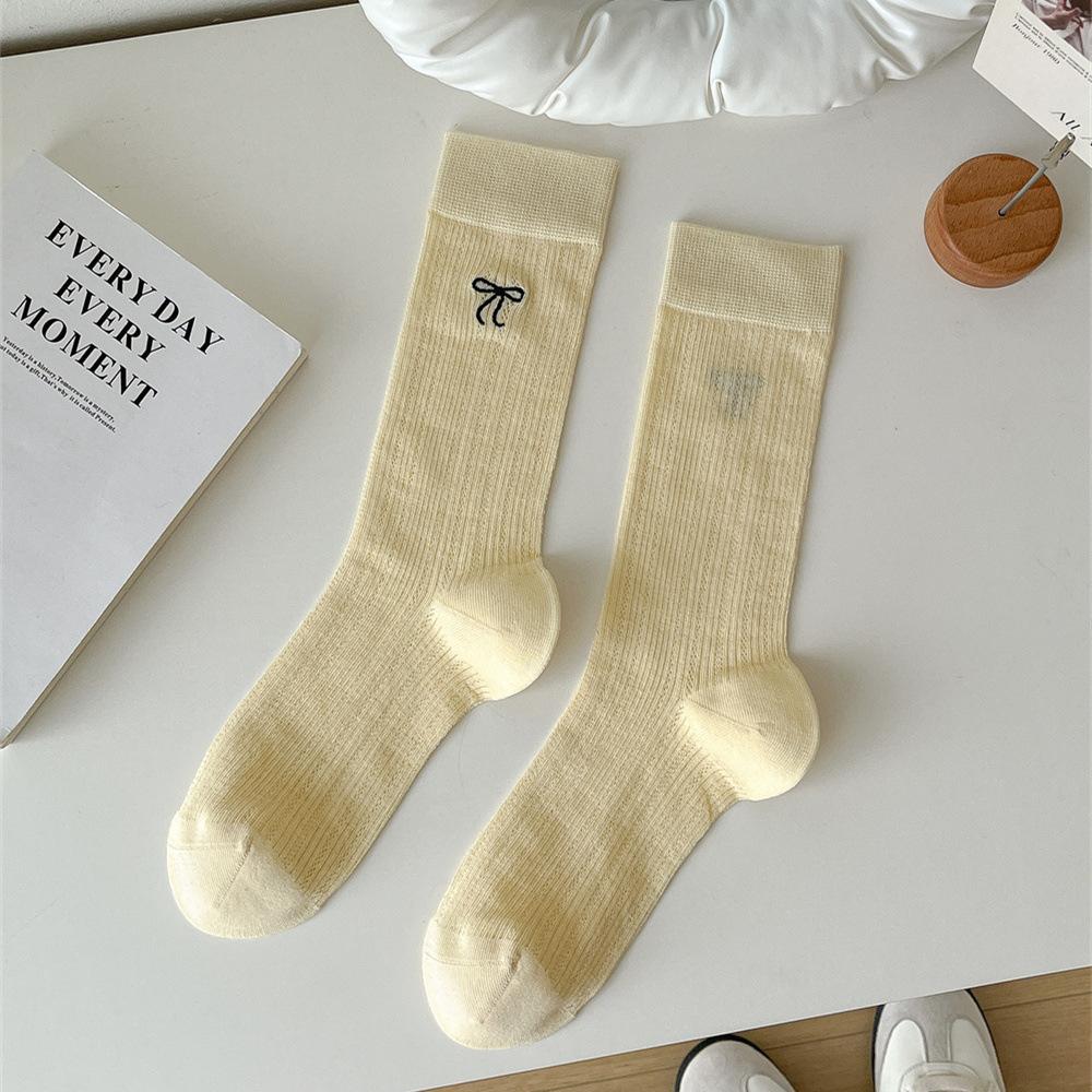 

Весенне-летние дышащие носки с тонким бантом, балетные носки средней длины JK, носки без скатывания ворса для милых девочек, сетчатые носки с защитой от катышков жёлтый