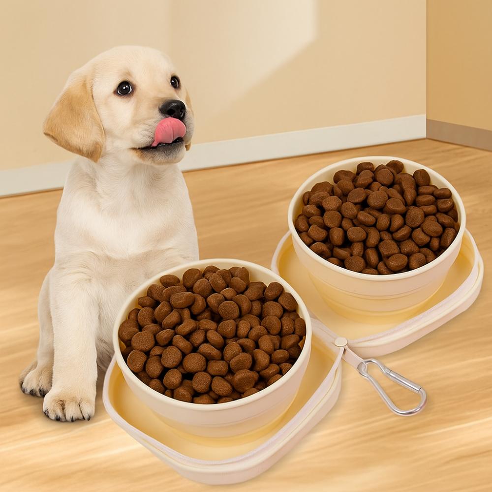 Collapsible Dog Water Food Bowl Integrated Type Cat Double Bowl Pet Outdoor Drinking Bowl  Travel
