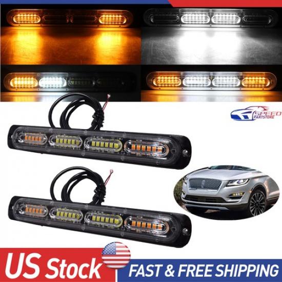 2x Amber/White Emergency 24LED Car Beacon Warning Hazard Flash Strobe Lights 12V