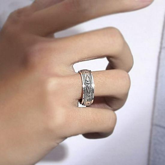 S990 Pure Silver Rotating Kylin Ring with Six-Character Mantra and Artistic Retro Design.