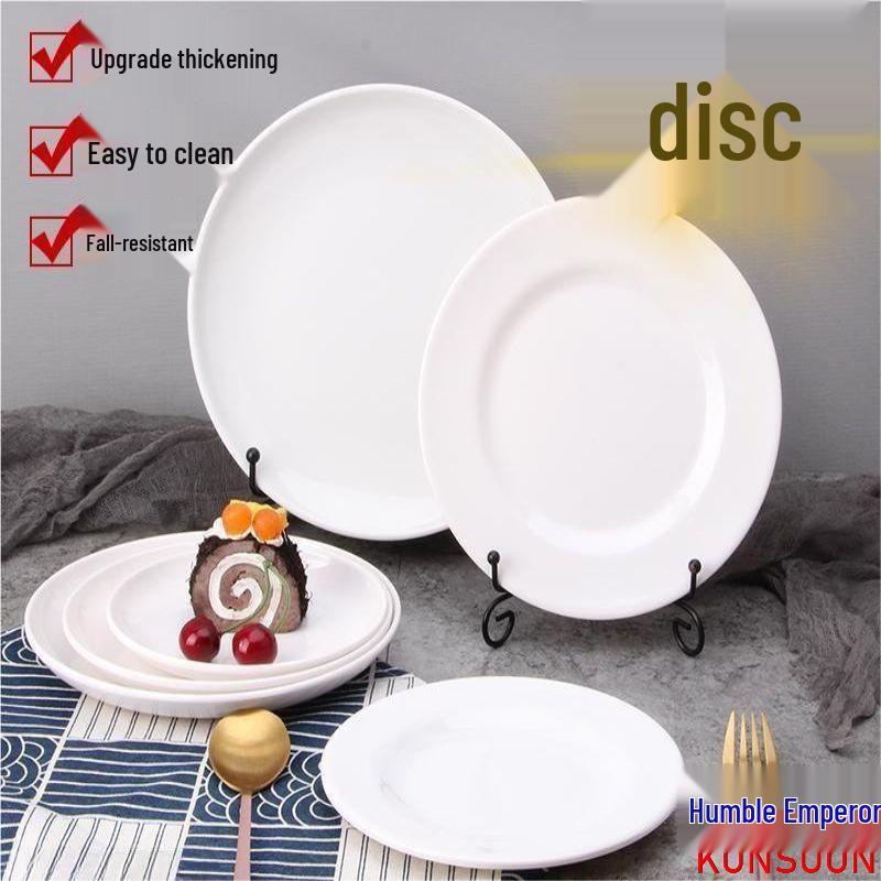 Qianxing 7-inch White Melamine Flat Dinner Plates, 10-Pack