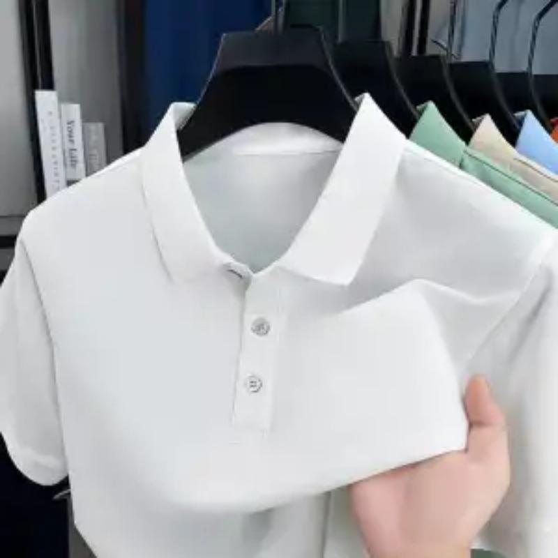

Men s Light Blue Short Sleeve Polo Shirt Turn-Down Collar Button Placket Casual Breathable Business Golf Shirt L белый