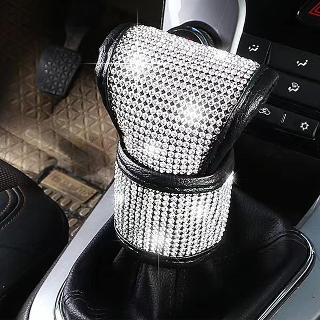 Crystal Auto Gear Shift Cover Bling Car Accessories,Universal Car Knob Gear Stick Protector from Scratching with Rhinestone Covers Car Decor