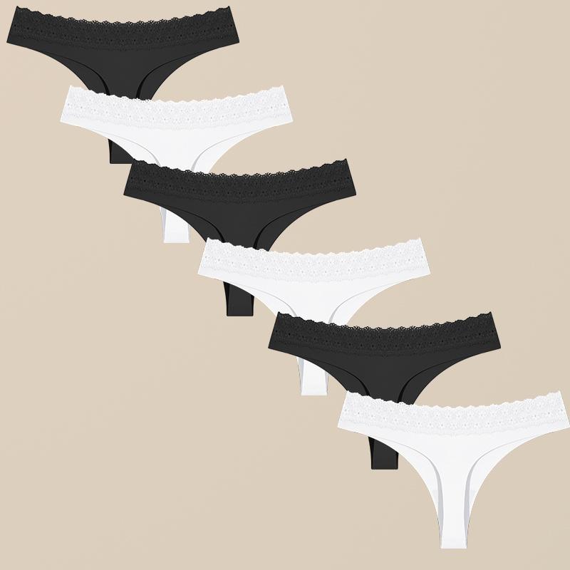 

6 шт. Сексуальные кружевные стринги с вырезами, женское нижнее белье, женские стринги, однотонные, бесшовные, мягкие женские трусики, низкая посадка, нижнее белье XL