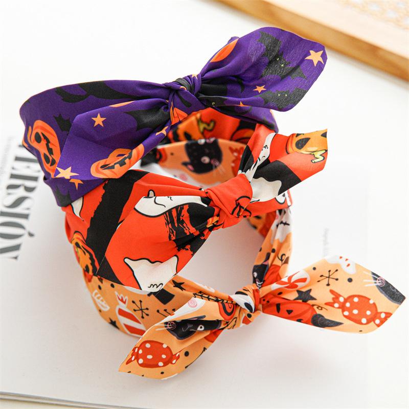 Țesătură de Halloween Bandă lată încrucișată Moda desene animate Elastic Bucla de păr Scrunchie Bentita de păr Femeie Imprimare Accesorii pentru păr Articole pentru cap