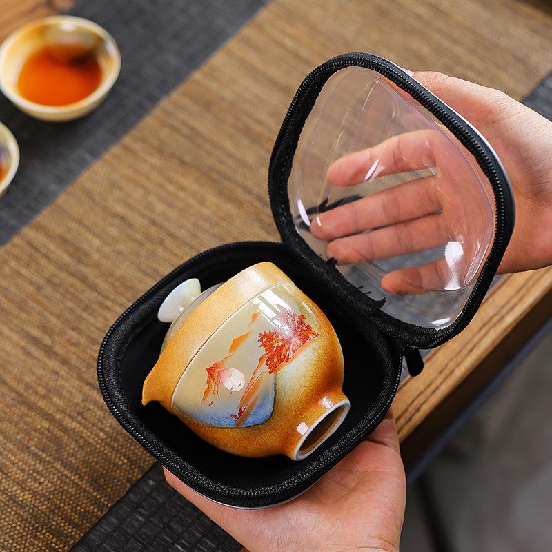 Firewood Kuaike Tea Set Creative Travel Ceramic One Pot Three Cups Gift Set Outdoor Portable Tea Pot