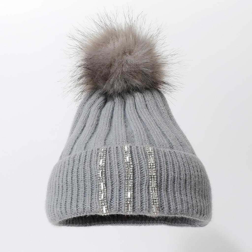 Knitted Hat Thickened Cold-Proof And Warm Wool Ball Pullover Hat Solid Color Outdoor Stacking Hat