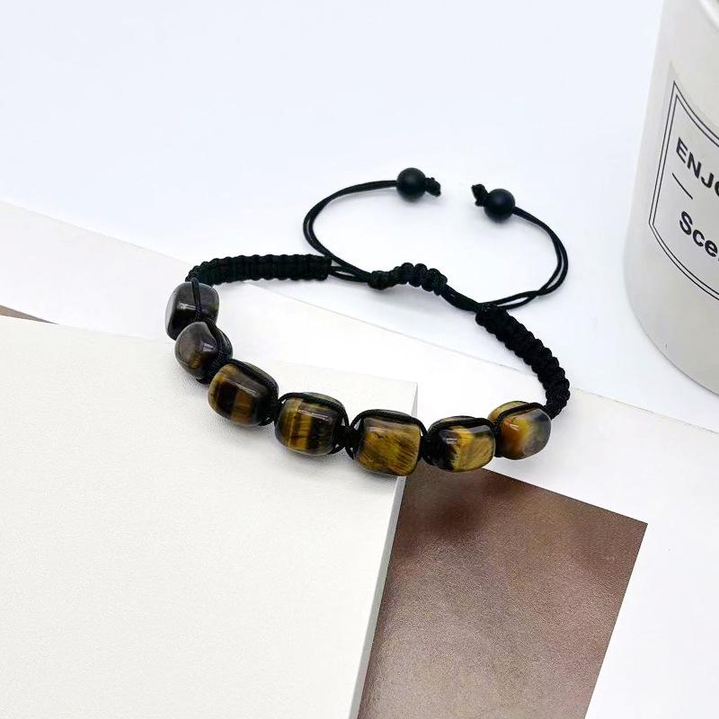 Европейский и американский натуральный тигровый глаз, плетеный браслет на регулируемом шнурке с бусинами