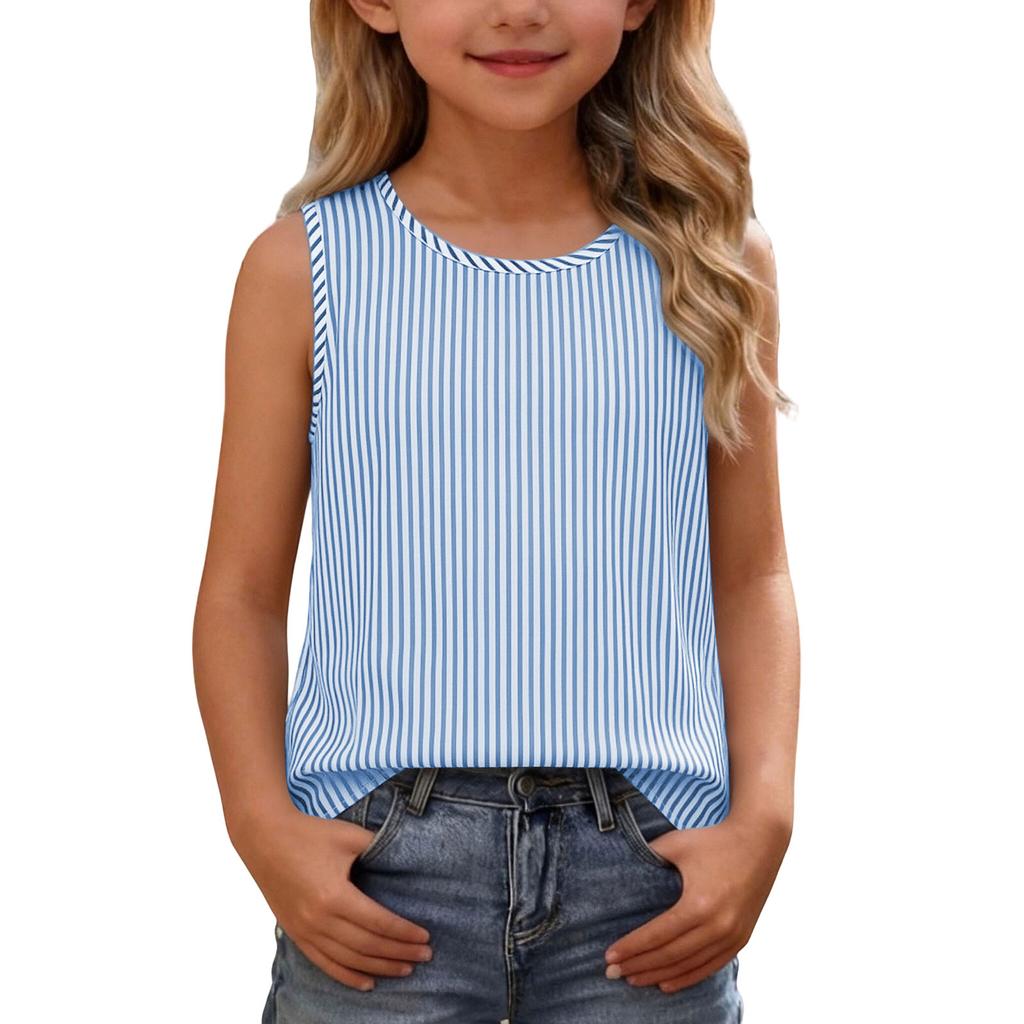 Ärmelloses Tanktop für Mädchen Lässiges Sommer-T-Shirt Leichter weicher Stoff Gestreiftes Muster Bequeme Passform Kinderkleidung