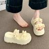 Thick-soled One-word Slippers Women's 2025 Summer New Pleated Lace High-end Wedge Heel European Goods Show High Outer Sandals