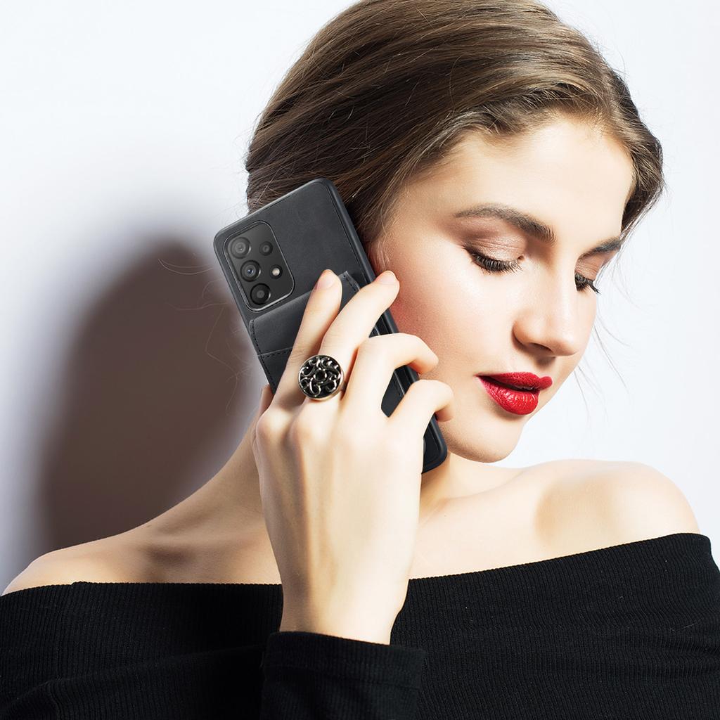 FIERRE SHANN For Samsung Galaxy A52 4G/5G/A52s 5G PU Leather+TPU Kickstand Shell RFID Blocking Card Holder Phone Case