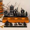 1PC Metal Rustic Wooden Holiday With Reindeer Design Festive Black Silhouette Candlesticks Desk Top Decor 2 Sizes