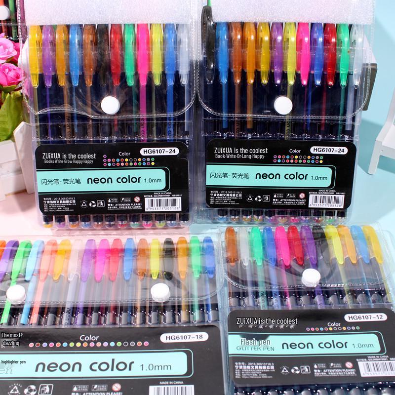 Children's Glitter Gel Pens - Journaling, Note-Taking, Fluorescent & Watercolor Markers