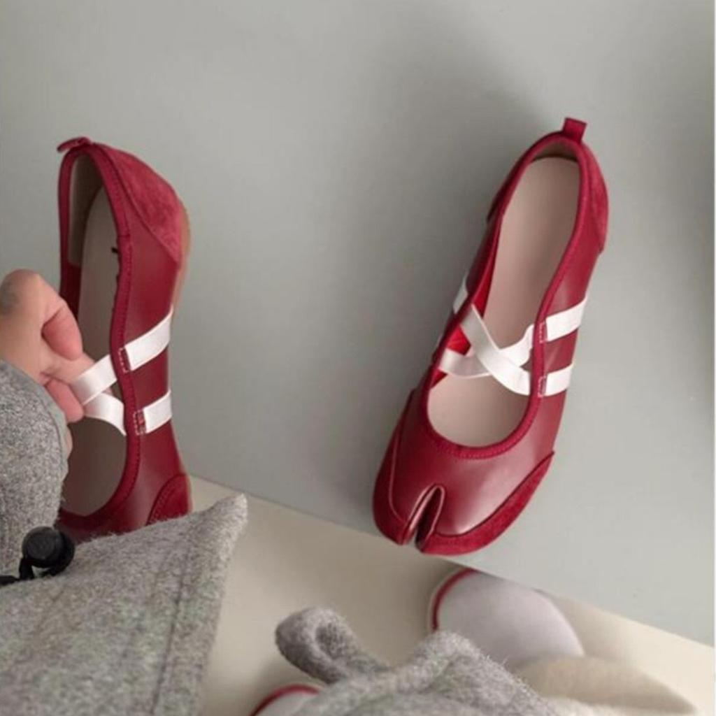 Schaffellversion~ Schweinsfüße Zehenschuhe Koreanische Version Nische neue Ballerinas Damen Einzelschuhe Mary Jane Schuhe Oma Schuhe Damen