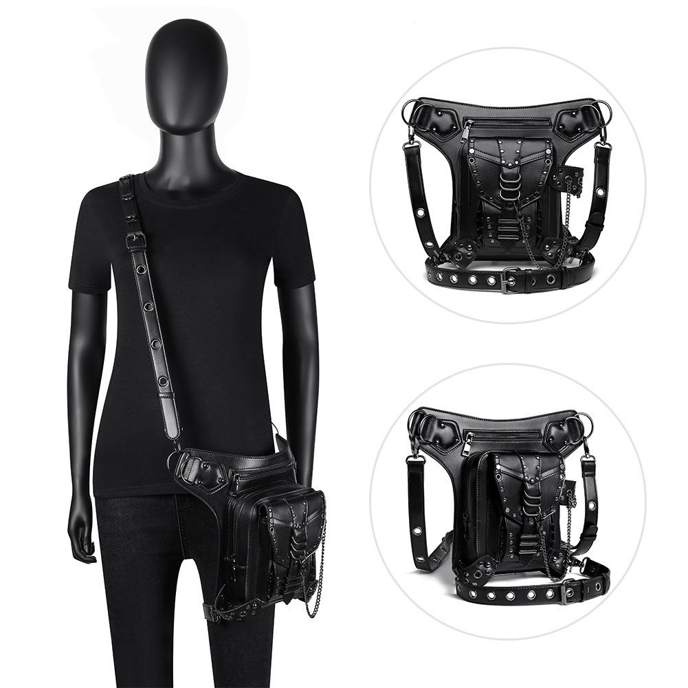 Řetízková taška, Dámská steampunk nýtovaná motocyklová taška, Dámská crossbody taška přes jedno rameno, Dámská cestovní ledvinka